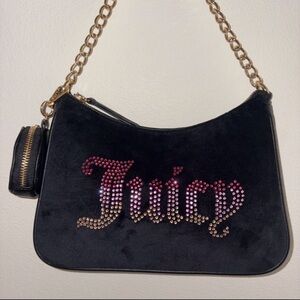 Juicy Couture Black Velvet Shoulder Bag with Gold Chain